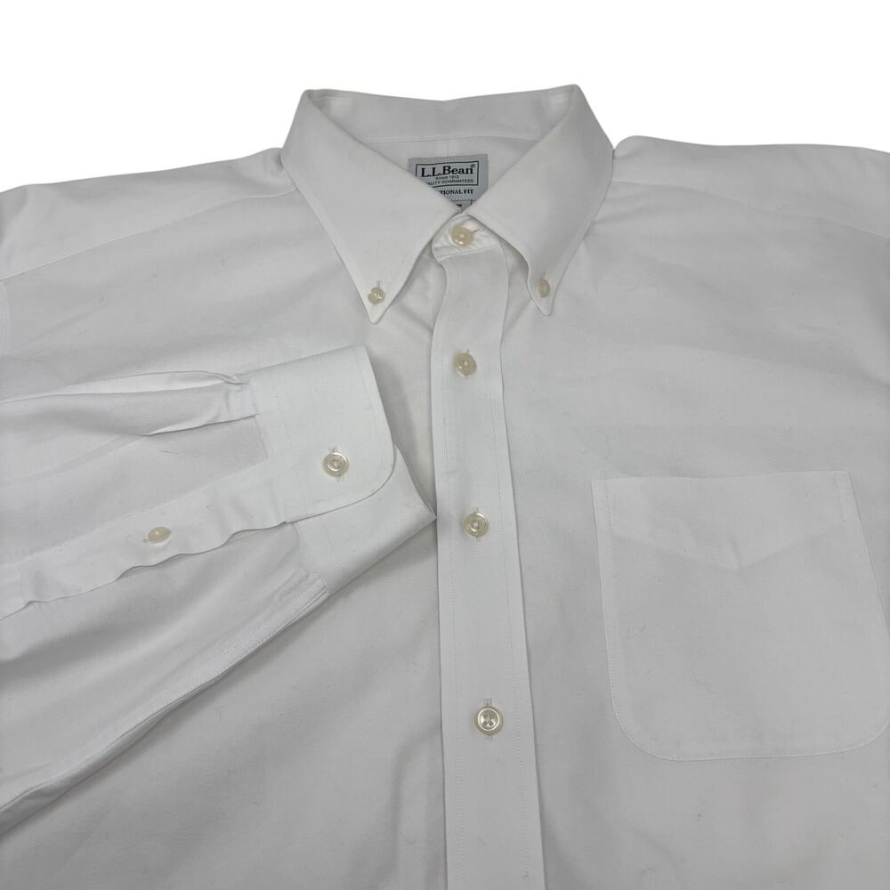 L.L. Bean Mens 17 1/2- 34 Solid White Button Down Long Sleeve Cotton Shirt